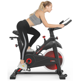 cIndoor Cycling Exercise Bike Stationary, Home Gym Workout Fitness Bike with Comfortable Cusion, LCD Display and Hand Pulse