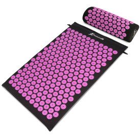 Acupressure Mat and Pillow Set (Color: Black/Pink)