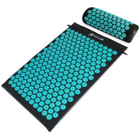 Acupressure Mat and Pillow Set (Color: Black/Aqua)