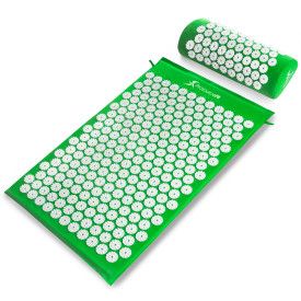 Acupressure Mat and Pillow Set (Color: Green)